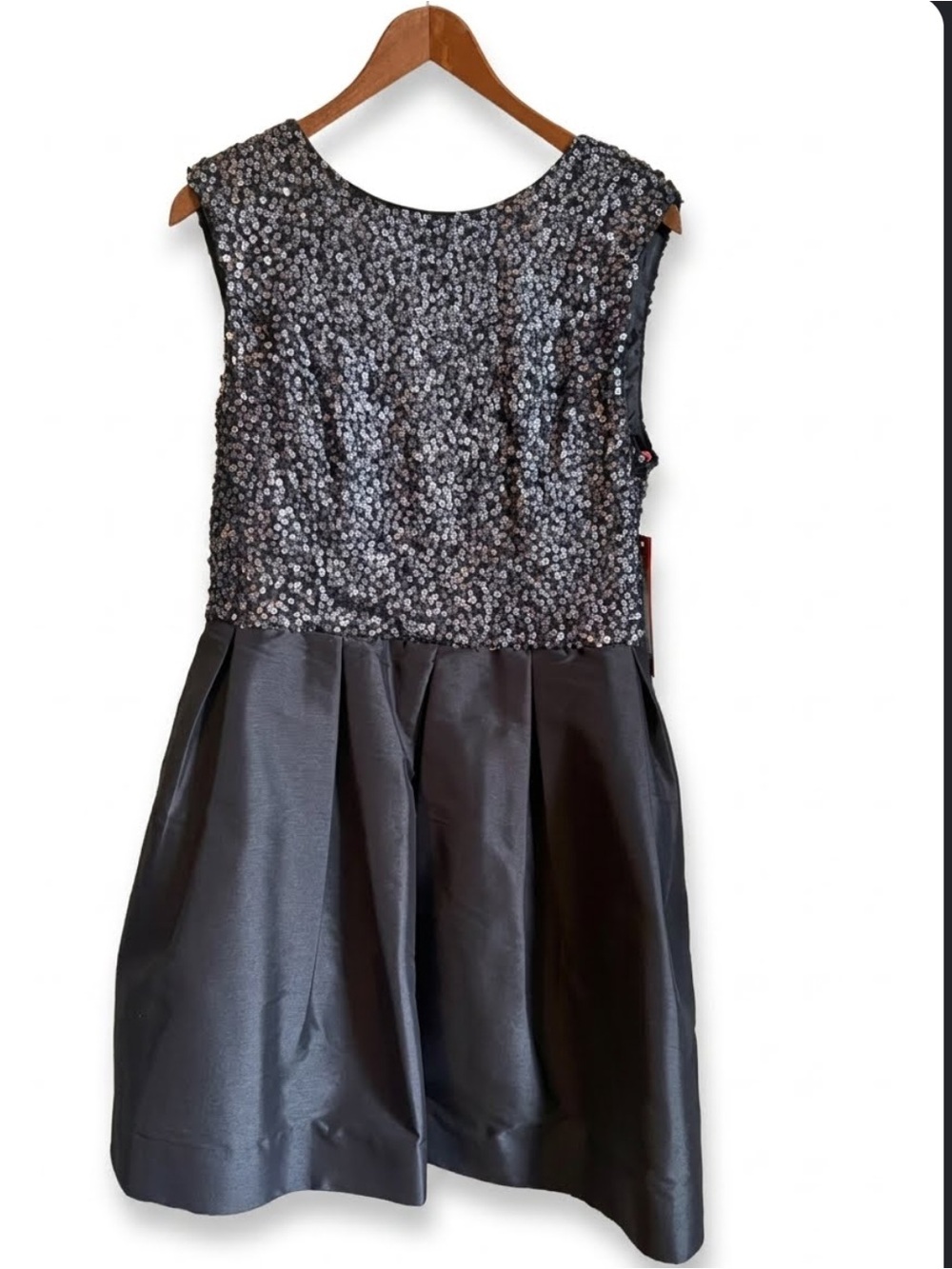 MONIQUE LHUILLIER SZ 14 PLUS SIZE HIGH UP COCKTAIL DRESS SEQUIN PLEATED